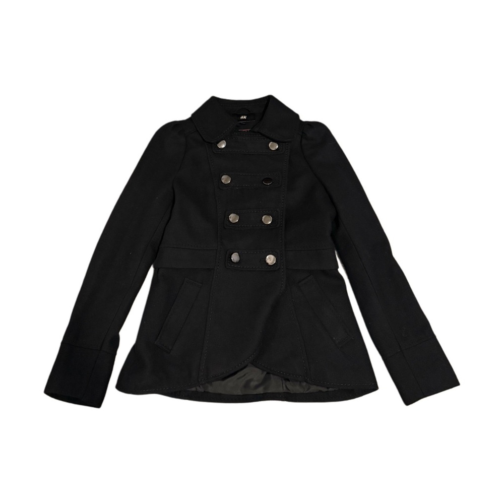 H&M Black Military-Inspired Double-Breasted Peacoat